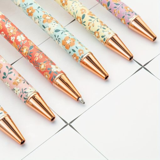 [12 Pieces Flower Art Pens] 12 Pieces Set Of Flower Art Pens, Flower Ballpoint Pens, Flower Style Beautiful Pens, Women's Retro Flower Cute Pens, Metal Extendable Bullet Shaped 1.0 Black Ink Pens, Diary Gifts, School Offices