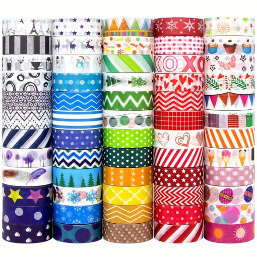 [60-Pack Washi Tape] 60-Pack IEEBEE Washi Tape Set | 15mm Wide Decorative Paper Tapes for Scrapbooking, DIY Crafts, Journaling, Gift Wrapping | 60 Assorted Designs for Easter, Holidays, Back to School